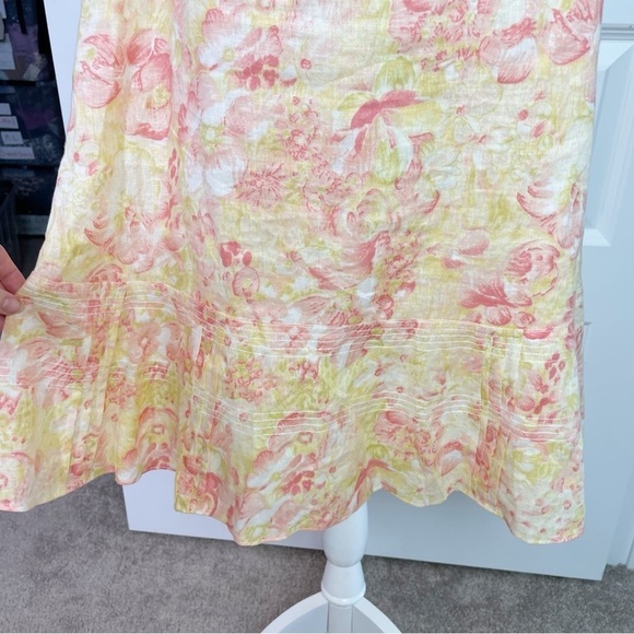 Ann Taylor Womens Pink Yellow Floral 100% Linen Knee Length Sundress Y2K Style - Picture 5 of 9